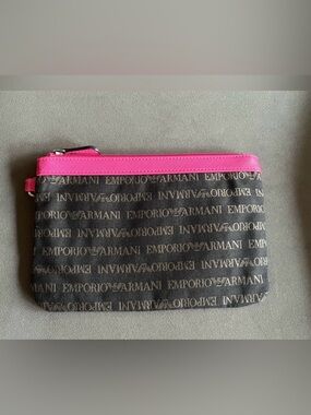 Emporio Armani Black Logo Wristlet with Hot Pink Trim